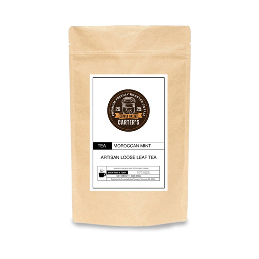 Kraft paper tea bag with a label on a white background